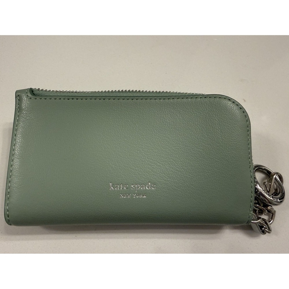 kate spade new york Green Solid Zip Around Wallet w/ Chain Strap, Cards, ID